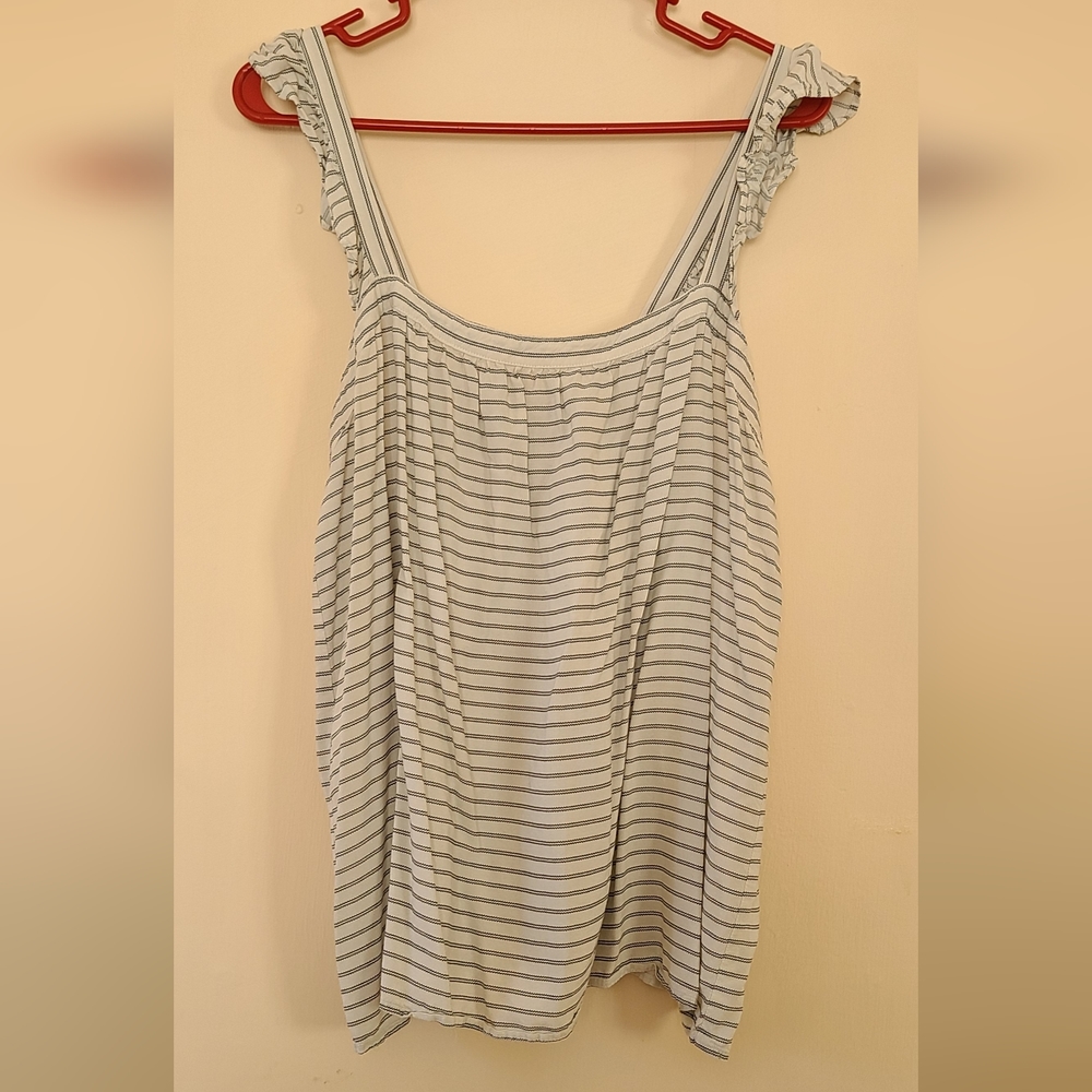 Loft Square Neck Striped Ruffle Strap Tank Large
